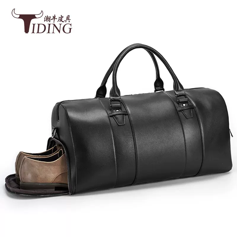 潮牛男士真皮旅行包袋时尚运动单肩斜挎包带鞋仓牛皮行李手提包男