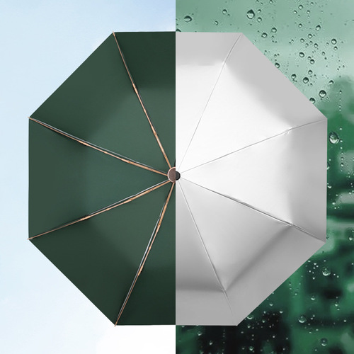 Titanium silver double-layer vinyl sun umbrella, rain or shine umbrella, foldable sunshade, sun protection and UV protection for women upf50+
