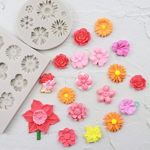 Small Flower Sugar Silicone Mold Cake Decoration DIY Baking Flowers Rose Chrysanthemum Daisies Chocolate Mold
