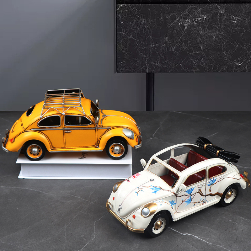 复古甲壳虫创意金属汽车模型摆件厂家直供客厅桌面装饰铁艺工艺品