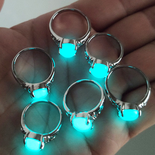 Creative luminous stone luminous ring alloy silver-plated inlay non-fading women's ring fluorescent stone manufacturer supply