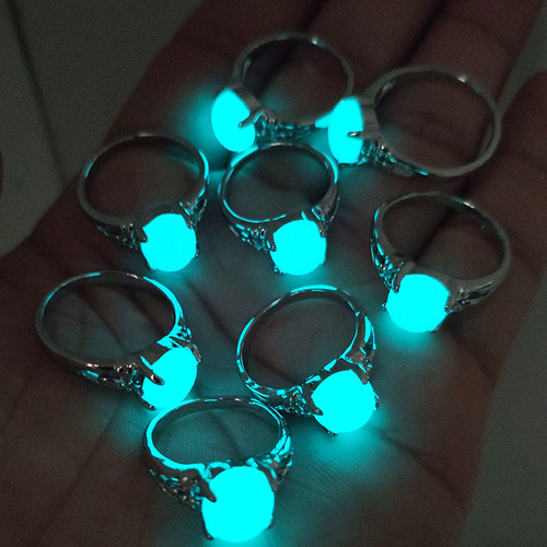 Creative luminous stone luminous ring alloy silver-plated inlay non-fading women's ring fluorescent stone manufacturer supply