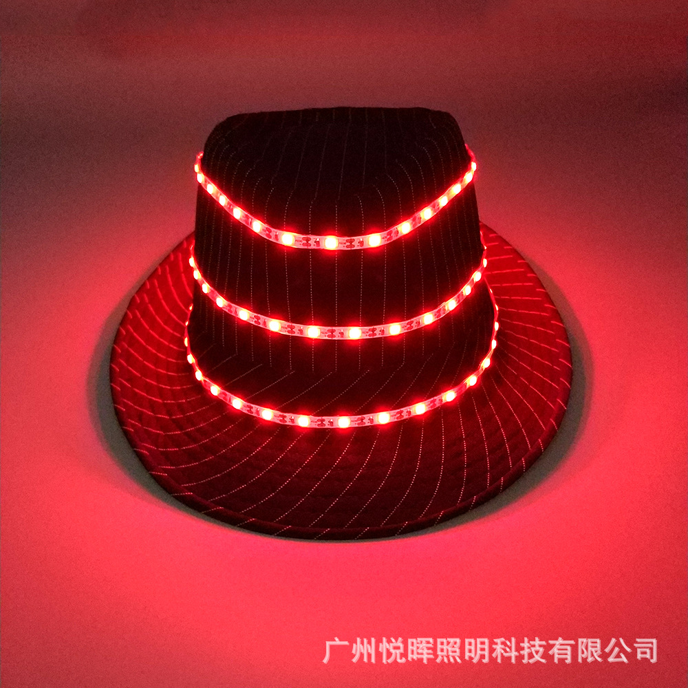 LED luminoso sombrero bar espectáculo nocturno accesorios luminosos flash fresco inalámbrico hip hop sombrero de copa