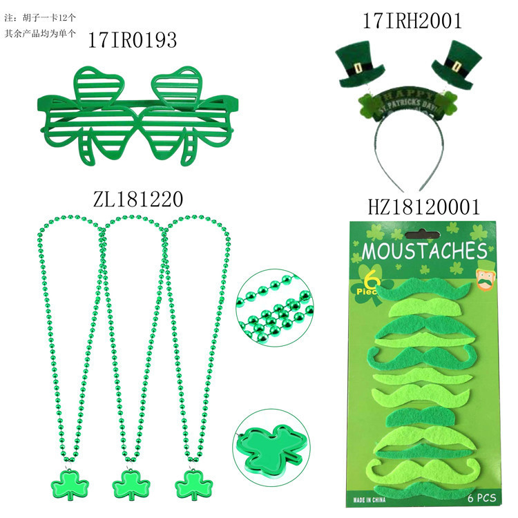 Amazon ebay nueva combinación traje cabeza hebilla + gafas + barba pegatina + collar conjunto de cuatro piezas Festival irlandés