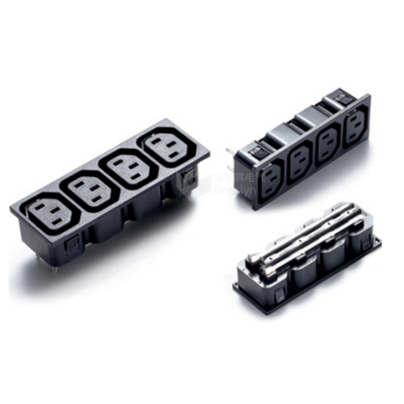 厂家直销IEC C13四位四联卡式插座PDU UPS机柜机箱品字电源插座