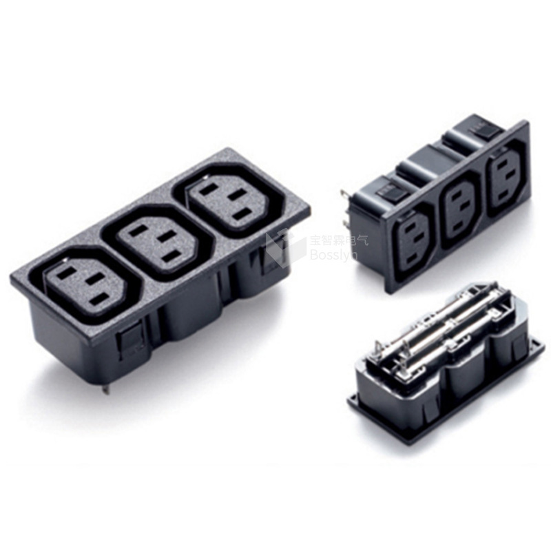 PDU机柜品字插座IEC320-C13三位卡式插座 AC三联品字电源插座