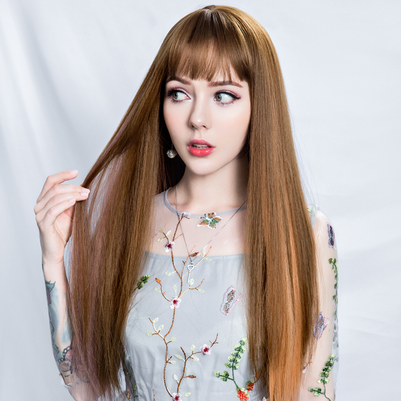 Oído-Colgante teñido de una sola pieza de color peluca hembra Pelo Largo resalte teñido pelo recto extensión tira invisible inconsútil natural