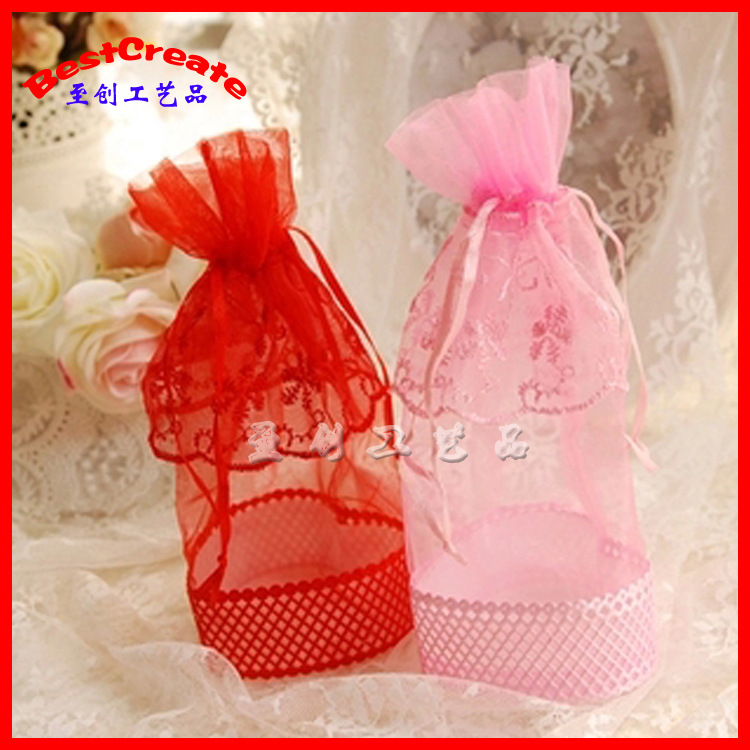 厂家直销 创意婚庆糖盒/结婚喜糖盒纱袋糖盒/网格底纱袋糖盒