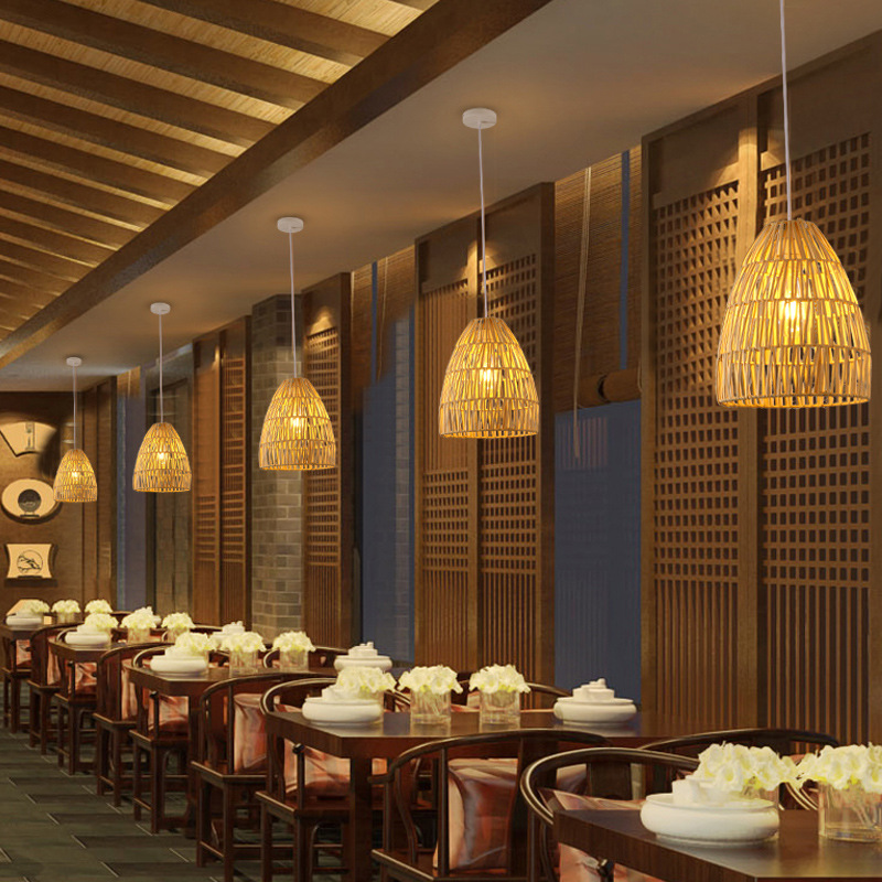 Lámpara de cuerda de cáñamo de estilo chino lámpara de cafetería retro lámpara de restaurante de tienda de té de leche de personalidad creativa lámpara de cama y desayuno antigua japonesa