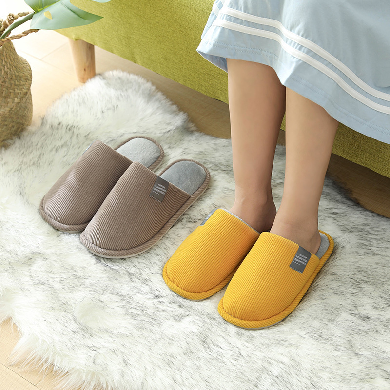 Cotton Slippers for Women at Home in Autumn and Winter Indoor Warm Couple Home Non-Slip Thick-Soled Confinement Wool Slippers for Men in Winter