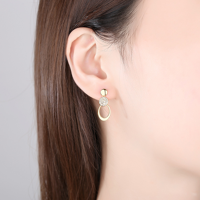 Pendientes redondos Corea del Sur elegante rhinestone largo personalizado pendientes mujeres 925 plata esterlina diseño europeo y americano exagerado pendientes