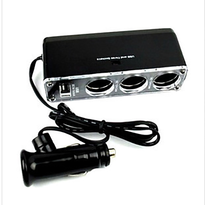 Car One-To-Three Cigarette Lighter 12V with USB One-To-Three Car Power Dispenser 0096 Wholesale
