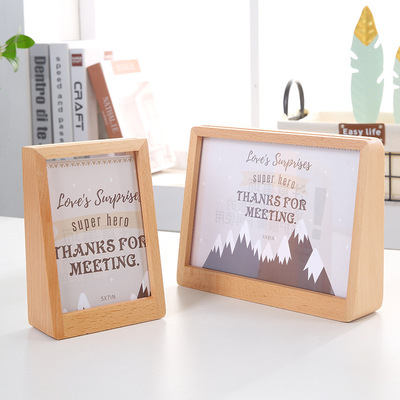 实木相框桌面创意木质摆台榉木婚纱照床头相框底座儿童照片亚克力