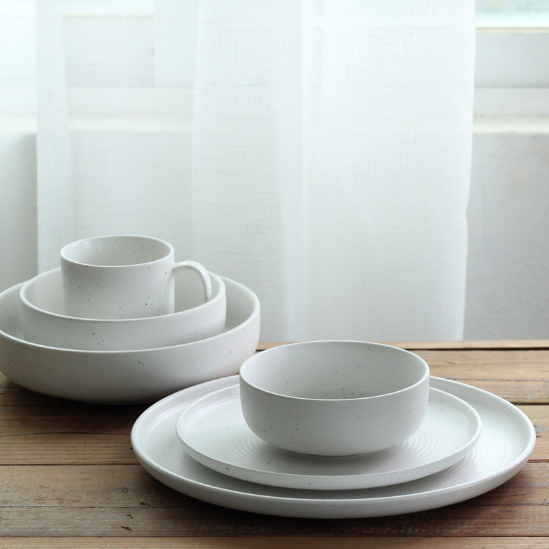 Tazón de cerámica escandinavo, mate, esmerilado, para ensalada, plato plano, vajilla para restaurante, hotel, comida occidental, juego de porcelana blanca