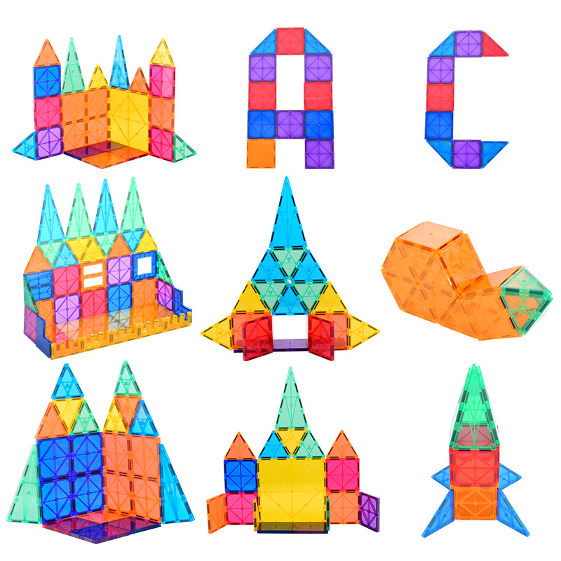 Bloques de construcción magnéticos transfronterizos para ventanas, juguetes educativos magnéticos para niños, 78 piezas en caja de color en inglés.