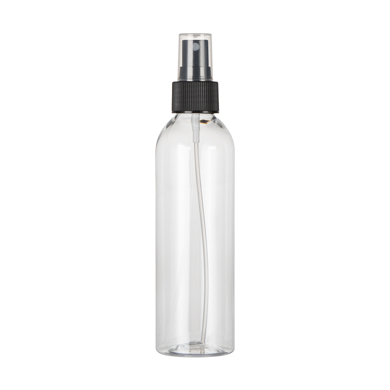 120ml150ml200ml botella redonda transparente del hombro con la cabeza de espray de la costilla empaquetado cosmético sub-empaquetado botella vacía del animal doméstico