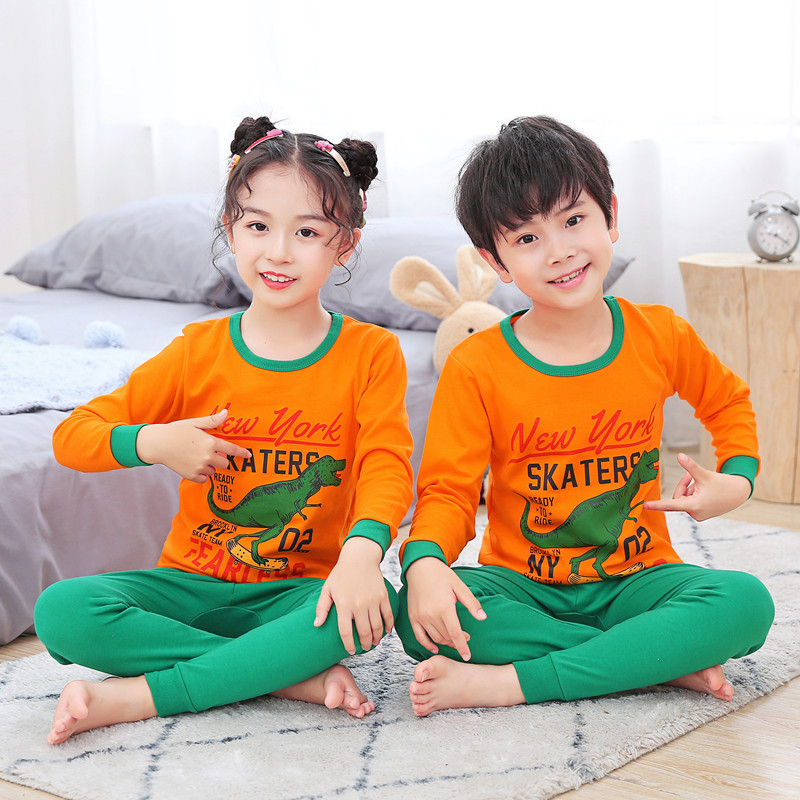 Children's Autumn Clothes and Pants Set Boys and Girls Pure Cotton Base Thermal Underwear Boys and Babies Children's Pure Cotton Pajamas