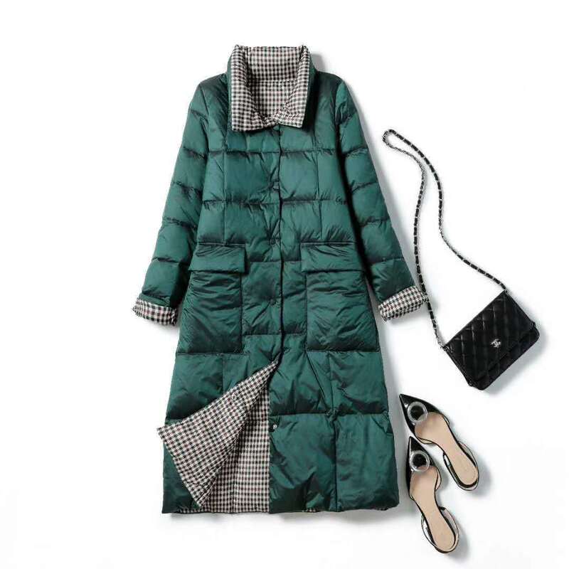 Cross-Border Autumn and Winter New Double-Sided down Jacket for Women Mid-Length Korean Style Slimming Look Reversible White Duck down Large Size Jacket