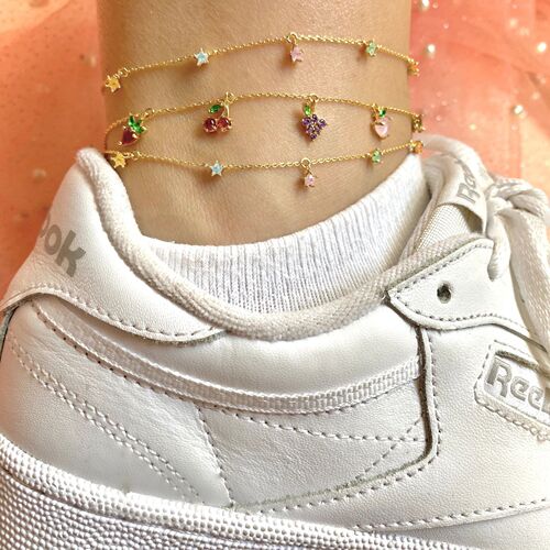 European and American cross-border jewelry INS hot color gemstones cherry peach tropical fruit anklets and anklets for women wholesale