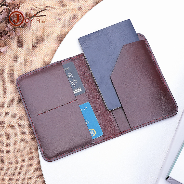 Vegetable Tanned Leather Passport Bag Multi-functional Genuine Leather Document Storage Bag Document Bag Retro Casual Passport Card Bag