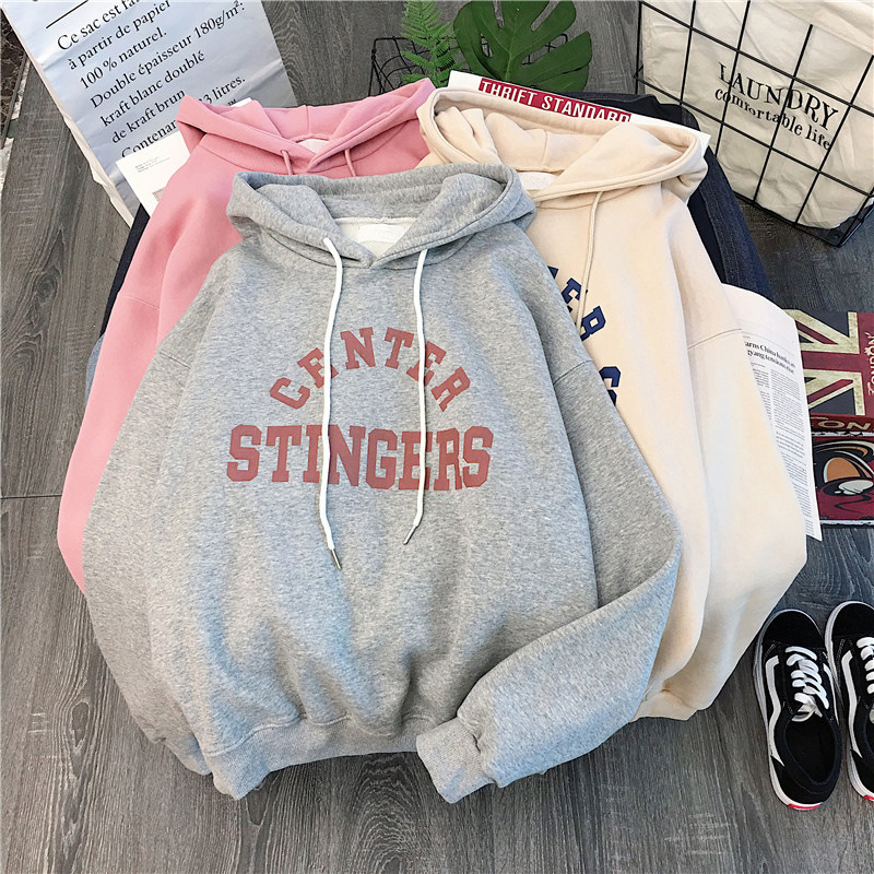 Tiro real super popular forrado de lana engrosada suéter casual de las mujeres a juego Otoño e Invierno estilo coreano de moda Abrigo con capucha suelta para estudiantes