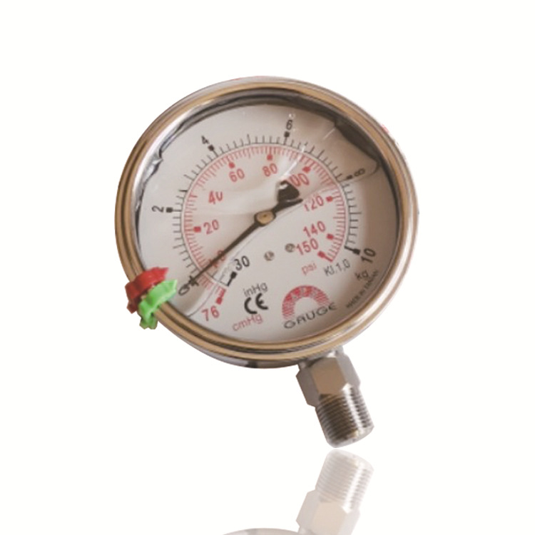 台湾华记全钢充油耐震压力真空表径向YBN100 -76cmHg~10kg 3/8PT