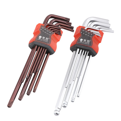 Dichuang inner hexagonal wrench set mirror ball head medium length extended matte 9-piece set plum blossom wrench hardware tools