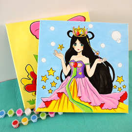 儿童diy趣味涂鸦画30X30布油画木框艾莎冰公主油画丙烯颜料材料包