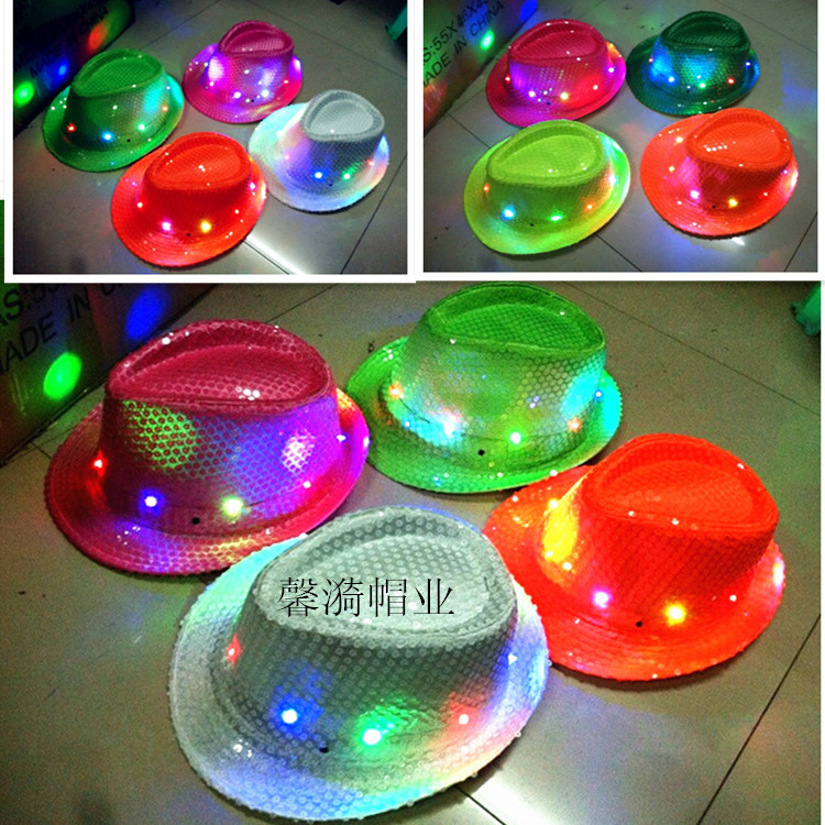 圣诞 用品 LED灯 爵士帽士 国旗 发光帽 爵士亮片帽 爵士舞 帽子