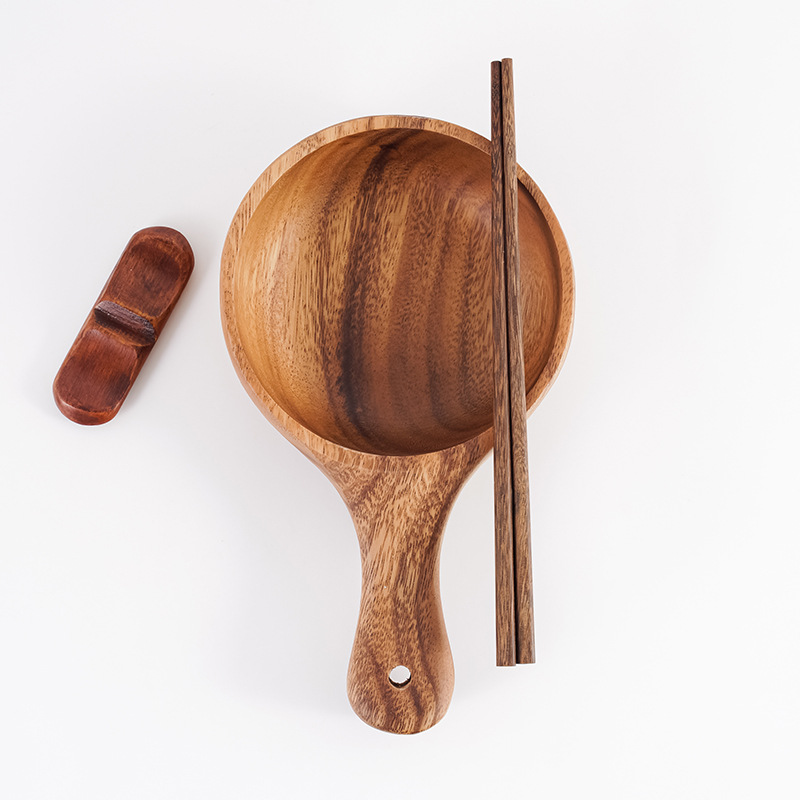 Tazón de cuchara de agua de madera de haya, tazón de kimchi, mango redondo de madera maciza, tazón de ensalada, vajilla de cocina de madera, tazón de madera al por mayor