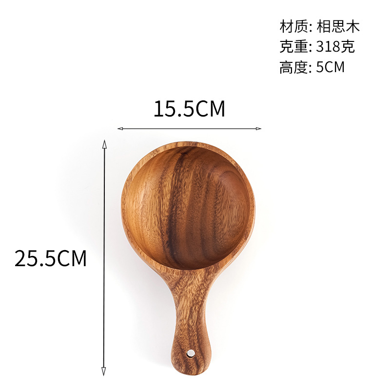 Tazón de cuchara de agua de madera de haya, tazón de kimchi, mango redondo de madera maciza, tazón de ensalada, vajilla de cocina de madera, tazón de madera al por mayor