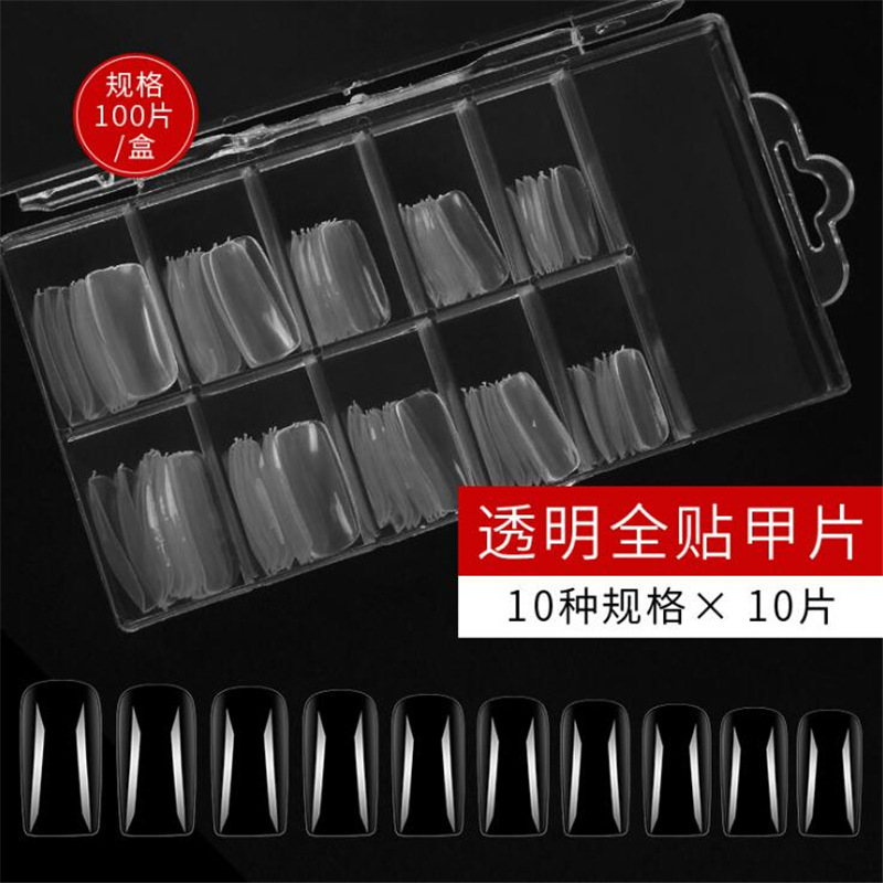 Yushang nuevo 100 unidades en caja esmalte de uñas natural transparente completo pegatinas medio pegatinas parche de uñas falsas