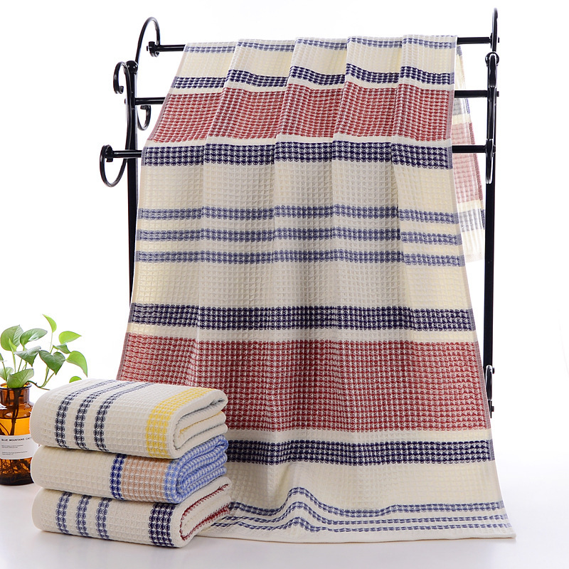 Pure cotton waffle bath towel adult pure cotton absorbent quick-drying lint-free thin honeycomb gauze bath towel a generation of hair