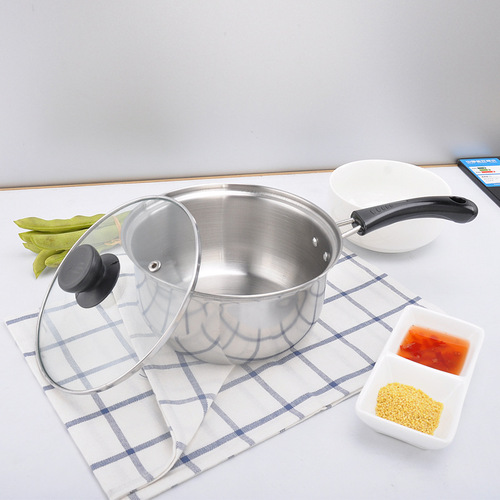 Stainless steel baby bowl for cooking noodles, porridge, and warm milk, suitable for home use, non-stick, compatible with induction cooktops and gas stoves.