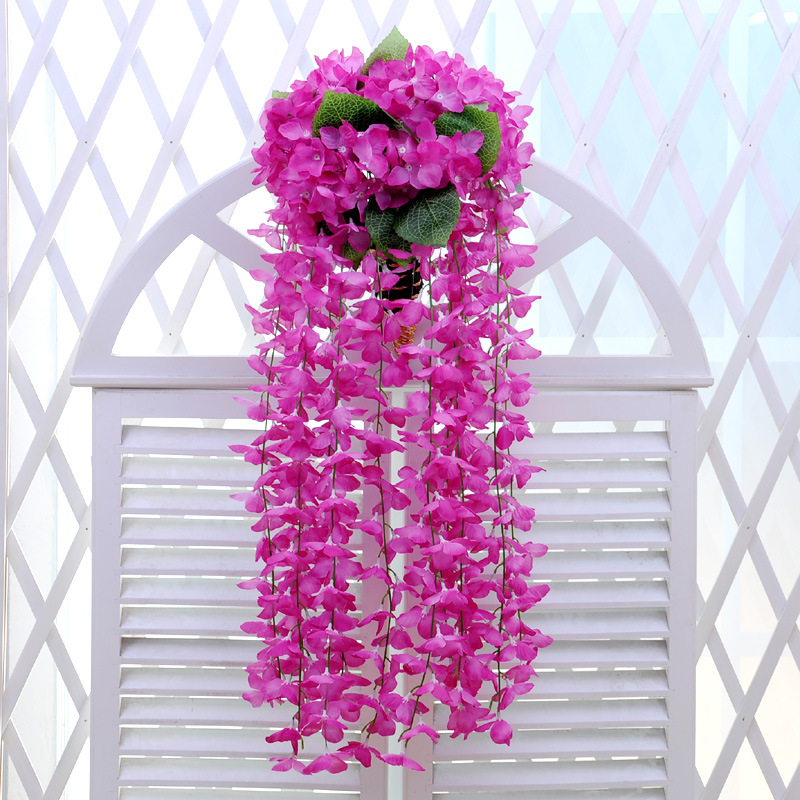 Decoración de La Flor artificial flor artificial colgante de pared orquídea cesta colgante flor seda flor decoración Hortensia ratán vid