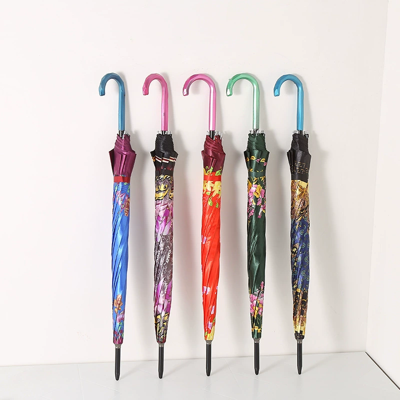 Высокое качество атласные зонтик лицо прямой стержень дамы цветок зонтик может быть напечатан логотип лобовое стекло зонтик производителей оптом