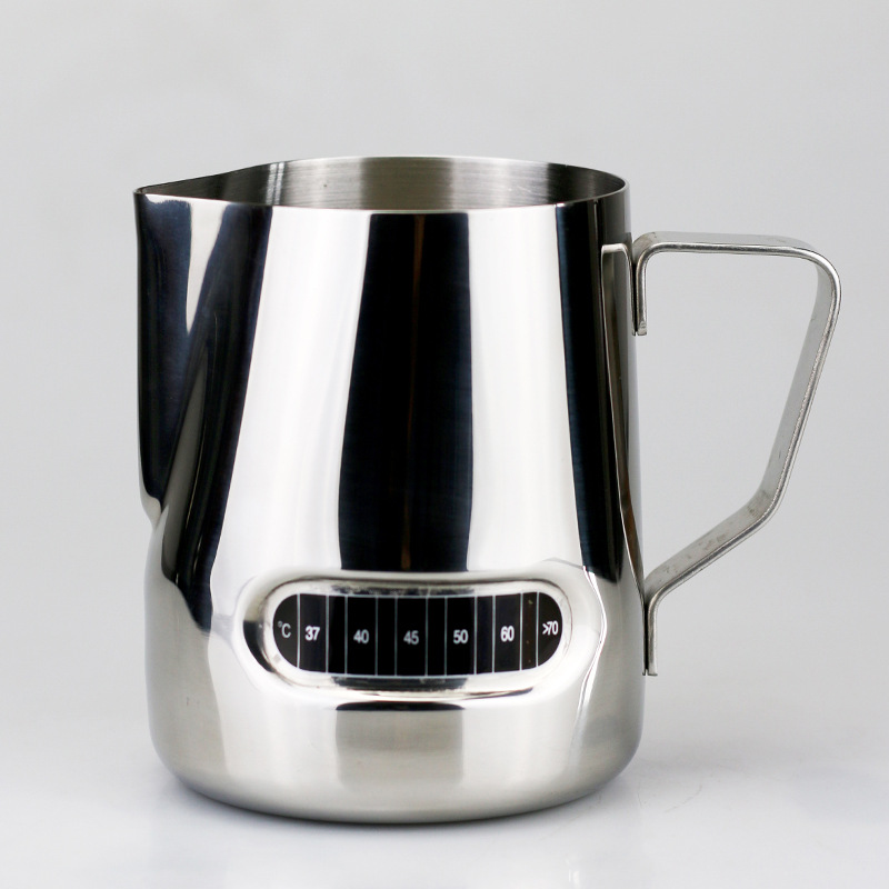 家用咖啡打奶杯尖嘴压纹不锈钢感温拉花杯温度显示奶泡杯保温杯