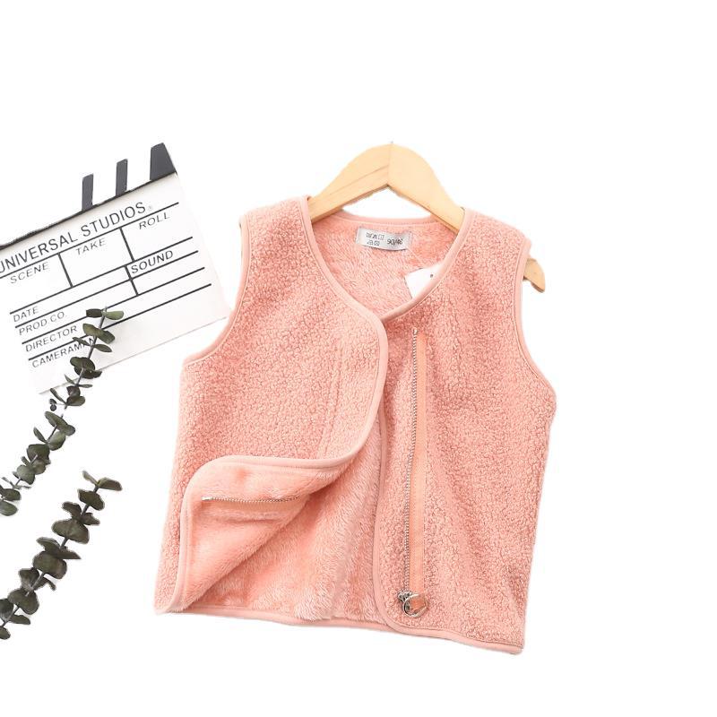 Estilo coreano primavera y otoño chaleco de lana de los niños Nueva cremallera de peluche terciopelo cardigan chaleco macaron color Chaleco de los niños al por mayor