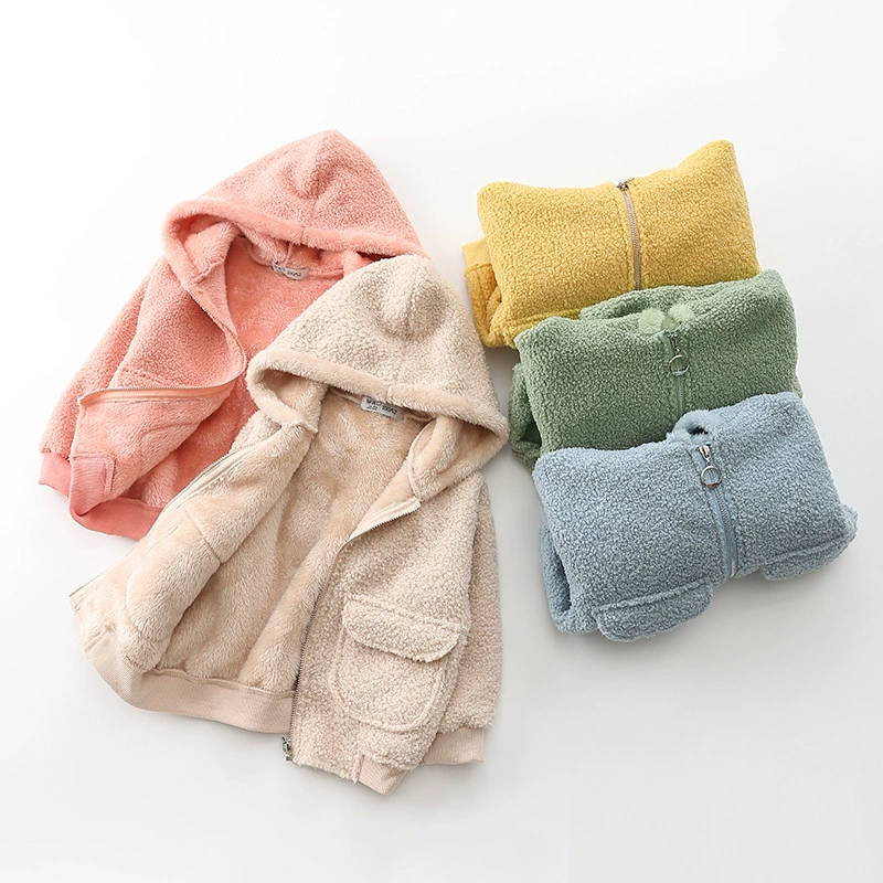 Плюшевая однотонная куртка с молнией для мужчин и женщин, детский кардиган с капюшоном, осень, детская одежда, корейский стиль
