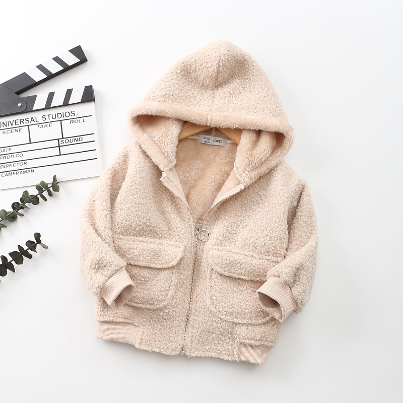 Giacca teddy in velluto con zip per bambini e bambine con cappuccio_voghion.com