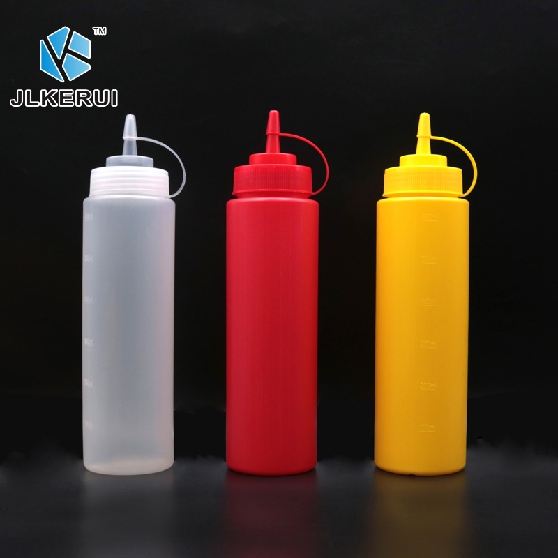 Botella de salsa de tomate squeeze olla de plástico arena squeeze botella squeeze olla salsa olla mermelada olla