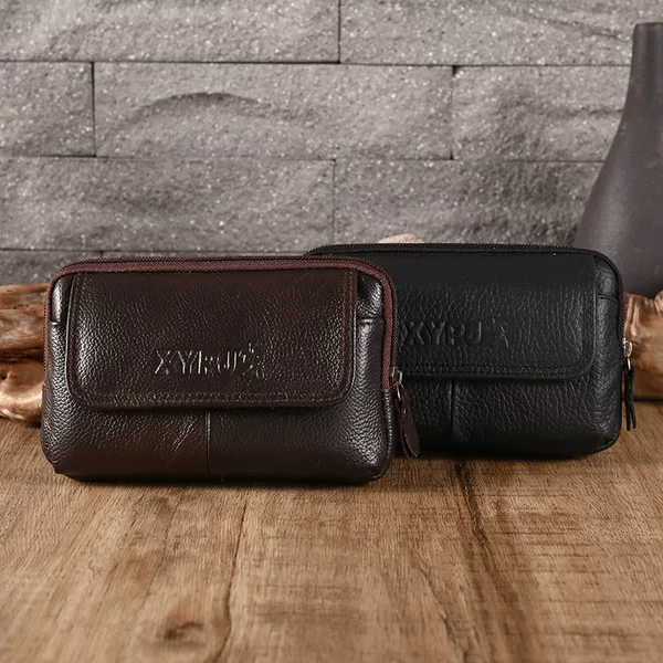 Stall supply men's leather waist bag coin purse wear belt multi-function top leather mobile phone waist bag custom wholesale