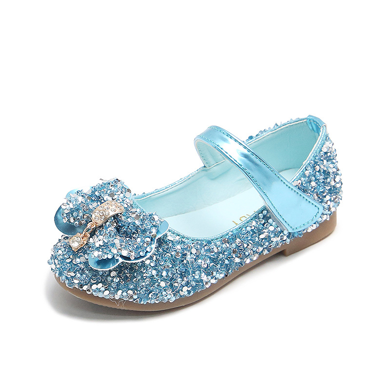Zapatos para niños 2023 primavera y otoño nuevo lentejuelas arco zapatos de cristal coreano princesa plana casual niñas zapatos de cuero