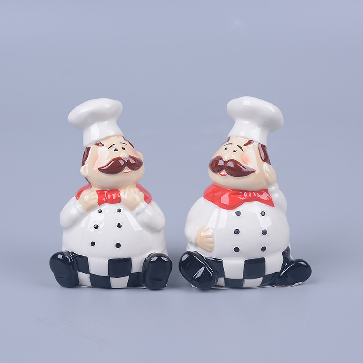 Cross-Border Export Chef Series Ceramic Pepper Shakers, Painted White Clay Pepper and Salt Bottles, Home Kitchen Ceramic Ornaments