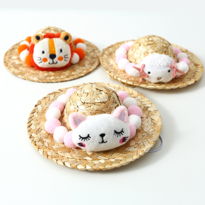 Sombrero de paja de verano para mascotas, gatos, perros, conejos, leones, osos, corgis, ovejas, sombrero decorativo para mascotas, conejito, protección solar image 3