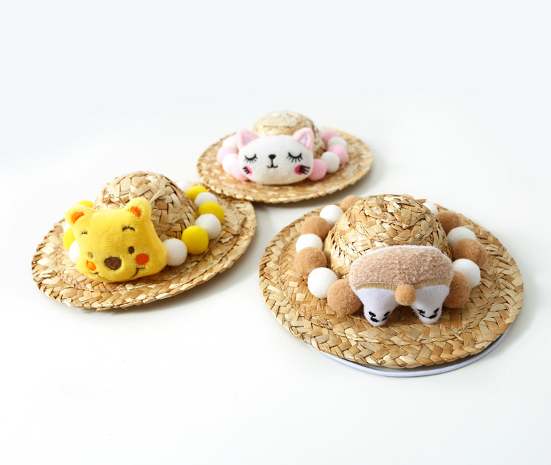 Sombrero de paja de verano para mascotas, gatos, perros, conejos, leones, osos, corgis, ovejas, sombrero decorativo para mascotas, conejito, protección solar image 6