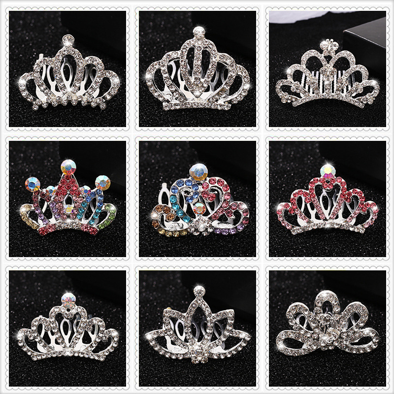 Niños coronas de cabello niñas adornamientos de cabello de alta sensibilidad bebés corona de cumpleaños niñas diamante princesa pinzas de cabello