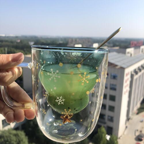 Creative double-layer high temperature resistant glass milk mug high borosilicate handle holiday gift Christmas star wish cup