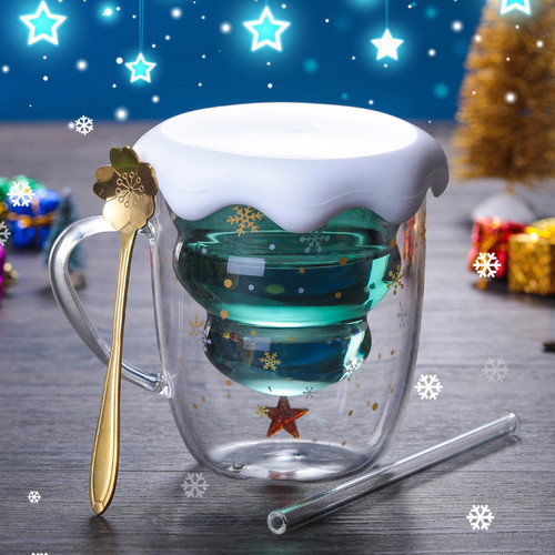 Creative double-layer high temperature resistant glass milk mug high borosilicate handle holiday gift Christmas star wish cup