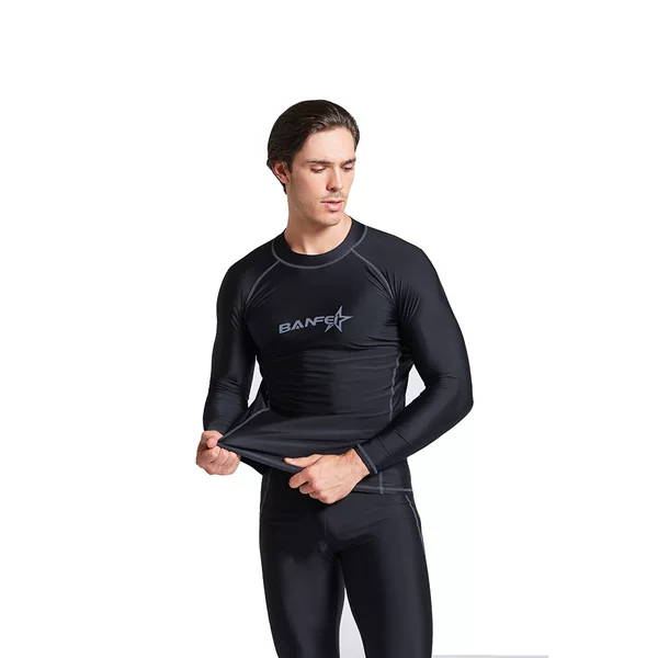 Single Swimsuit Quick-drying Imitation Shark Skin Long-sleeved Sunscreen Suit Winter Swimming Suit Snorkeling Surfsuit (Single Top